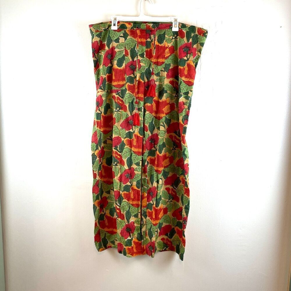 Pax Philomena Cotton Pants Poppies Print Coastal Boho Lagenlook Baggy Floral L